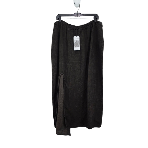 Cynthia Ashby Women's 100% Linen Front Slit Kick Skirt Coffee Lagenlook - L